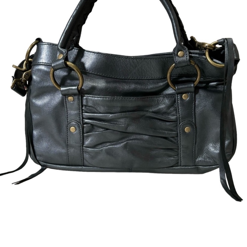 Bolsa Leather Metallic Pewter Handbag Convertible Shoulder Bag Boho Bohemian